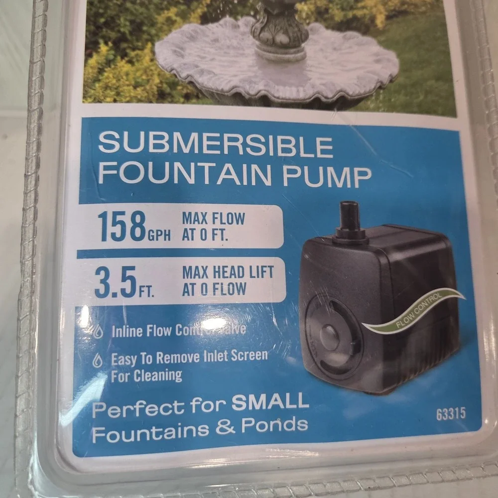New Creekstone Submersible Fountain Pump # 63315 158 gph UL Listed